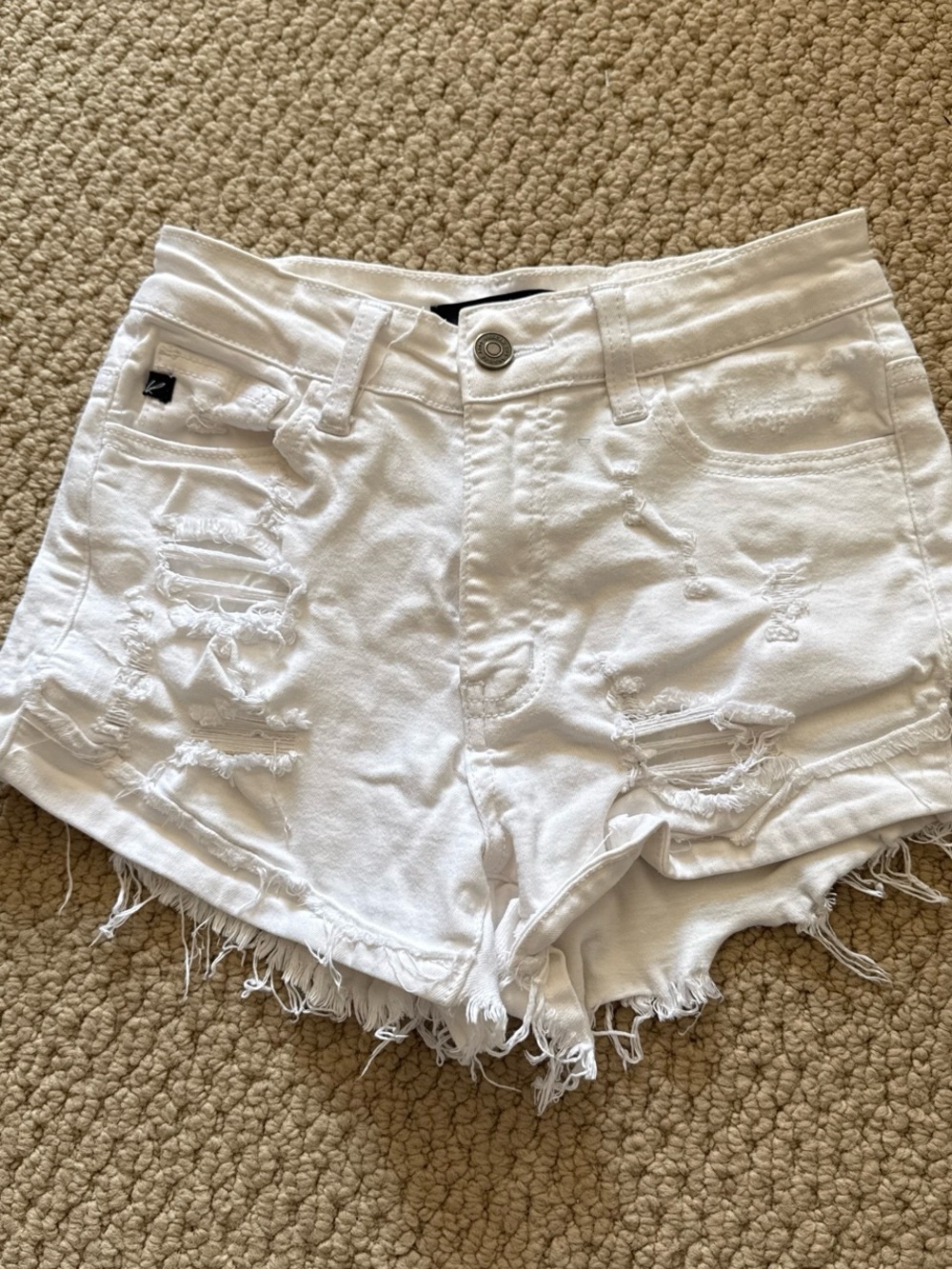 KanCan White Distressed High-Rise Denim Shorts
